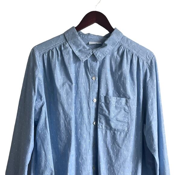 J Jill Top Women Blue Collar Embroidered Dots‎ Pinstripe Button Up Pocket Cotton - Picture 12 of 12